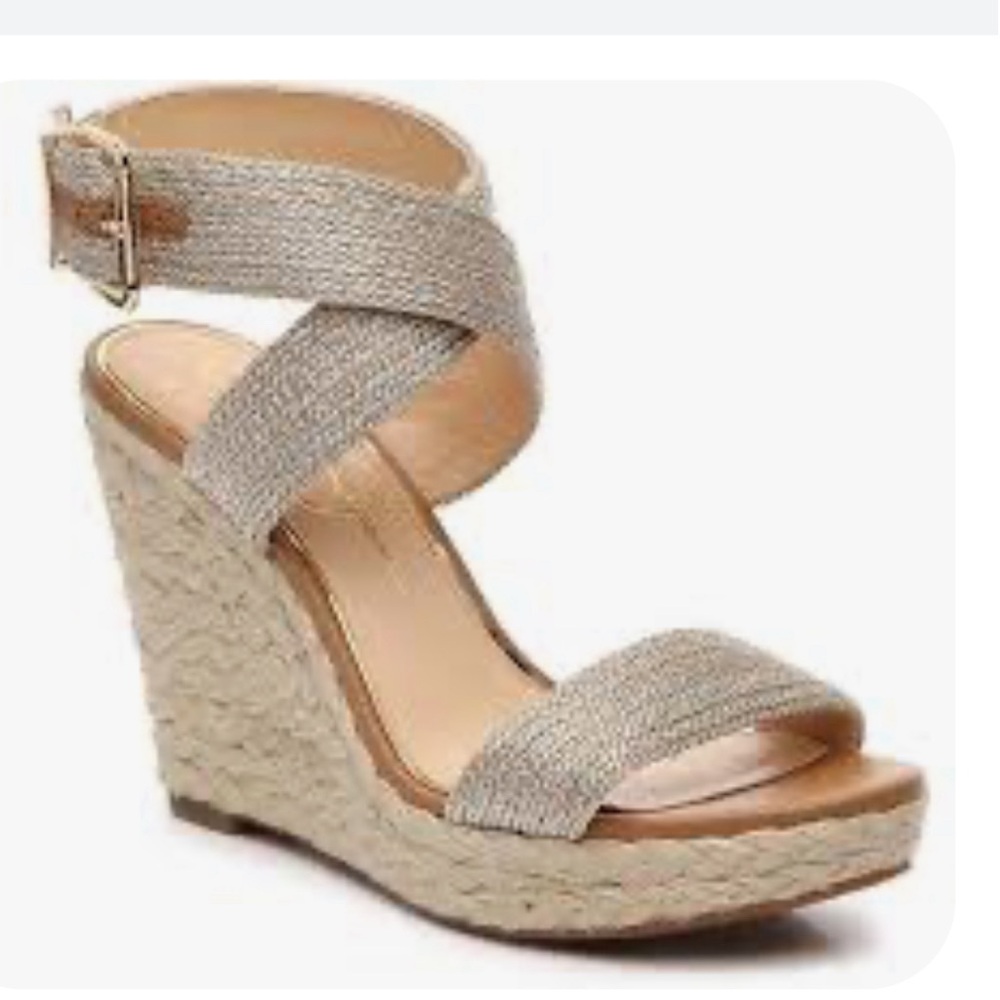 Jessica Simpson Jaulinna Gold Espadrille Ankle Strap Wedge size 7.5.